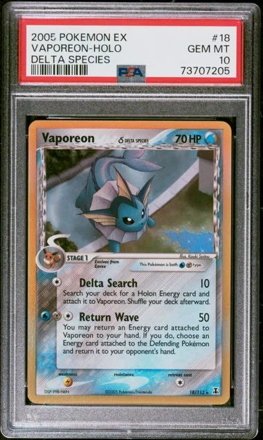 2005 Pokemon EX Delta Species Rare Holofoil Vaporeon #18 card image
