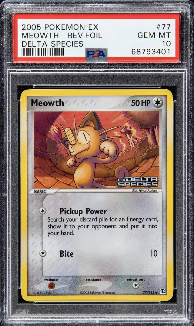 2005 Pokemon Ex Delta Species - Reverse Holo Foil Meowth #77 card image