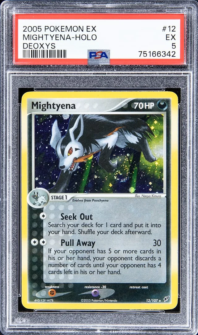 2005 Pokemon EX Deoxys Rare Holofoil Mightyena #12 card image