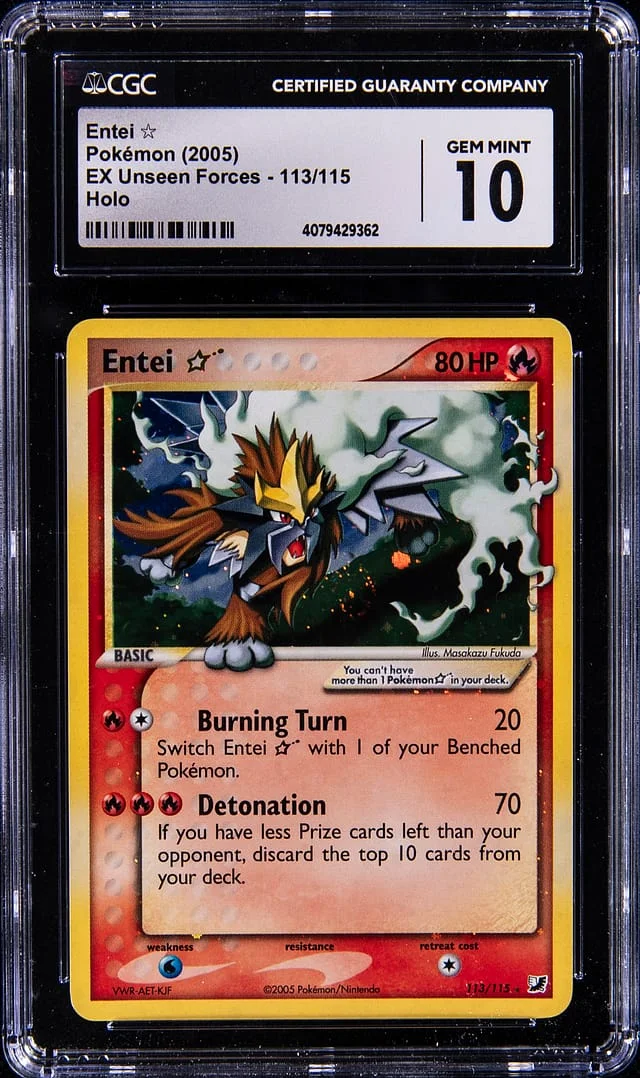 2005 Pokemon EX Unseen Forces Gold Star Holo Entei #113 card image