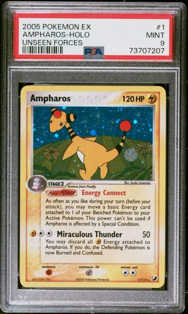 2005 Pokemon EX Unseen Forces Holofoil Ampharos #1 card image