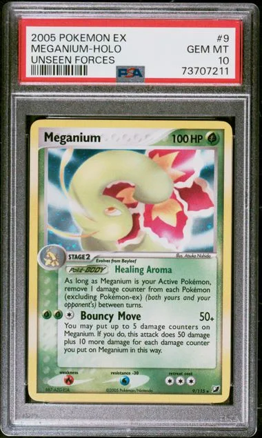 2005 Pokemon EX Unseen Forces Holofoil Meganium #9 card image