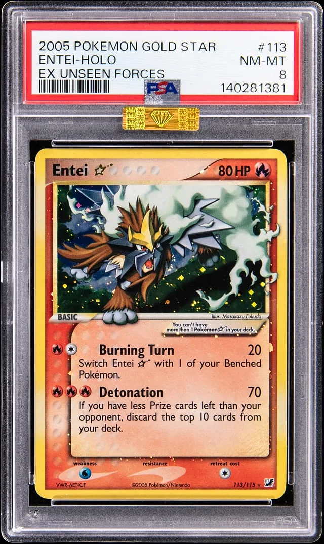 2005 Pokemon Gold Star EX Unseen Forces Holo Entei #113 card image