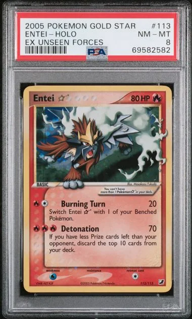 2005 Pokemon Gold Star EX Unseen Forces Holofoil Entei #113 card image