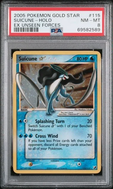 2005 Pokemon Gold Star EX Unseen Forces Holofoil Suicune #115 card image