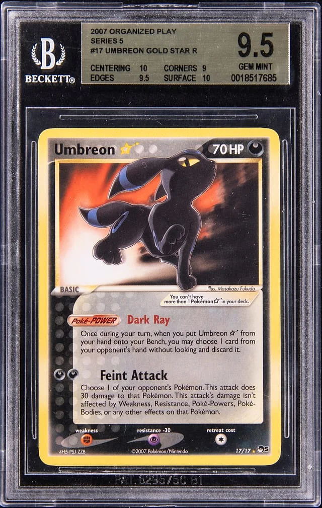 2005 Pokemon Organized Play POP Series 5 Rare Gold Star Umbreon #17 card image