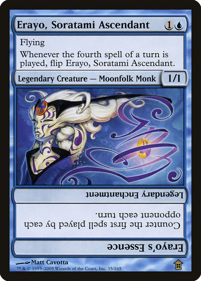2005 Saviors of Kamigawa Erayo, Soratami Ascendant // Erayo's Essence rare #35 unlisted card image