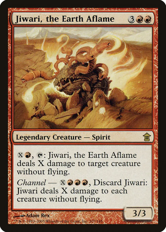 2005 Saviors of Kamigawa Jiwari, the Earth Aflame rare #107 unlisted card image