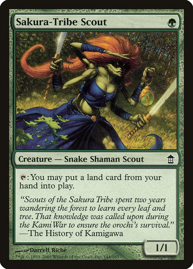2005 Saviors of Kamigawa Sakura-Tribe Scout common #144 unlisted card image