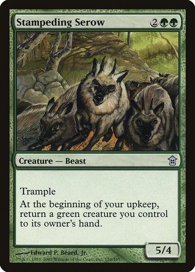 2005 Saviors of Kamigawa Stampeding Serow uncommon #150 unlisted card image