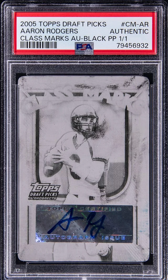 2005 Topps Aaron Rodgers Draft Picks & Prospects Class Marks Autographs Black Printing Plate #CM-AR card image