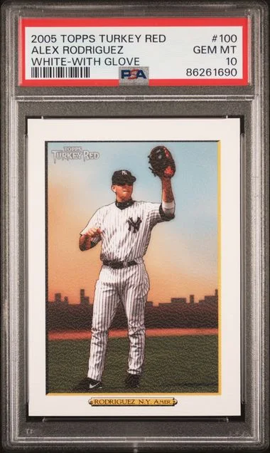 2005 Topps Alex Rodriguez Turkey Red White-With Glove #100 card image