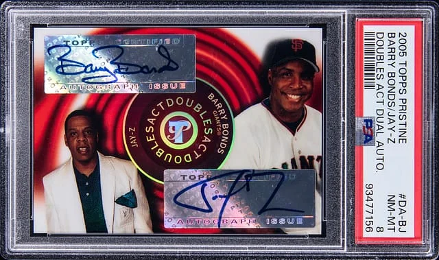 2005 Topps Barry Bonds/Jay-Z Pristine Doubles Act Dual Autographs #DA-JB card image