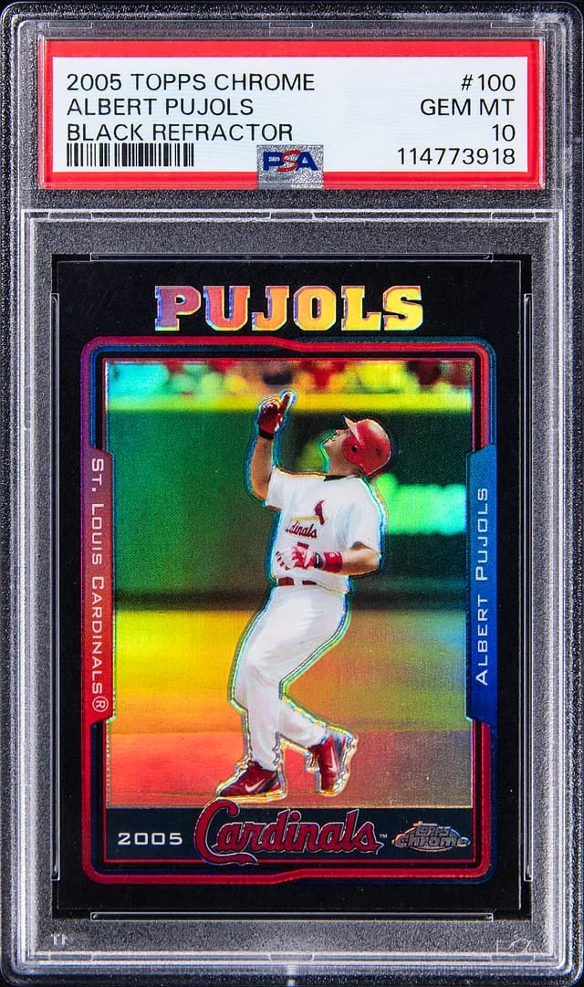 2005 Topps Chrome Black Albert Pujols Refractor #100 card image