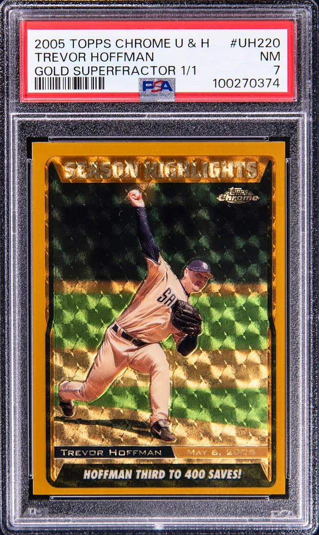 2005 Topps Chrome Trevor Hoffman Updates & Highlights Gold SuperFractor #UH220 card image