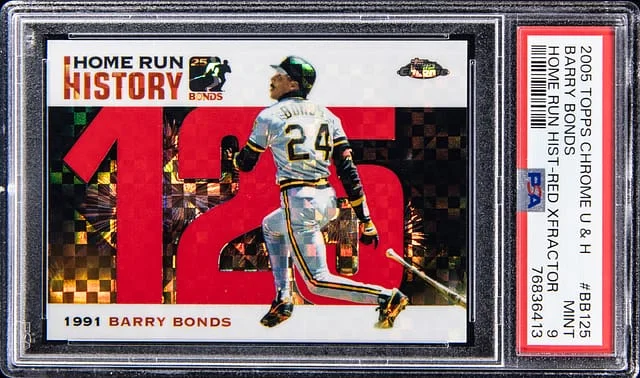 2005 Topps Chrome Update Barry Bonds Highlights Home Run History Red X-Fractor #BB125 card image