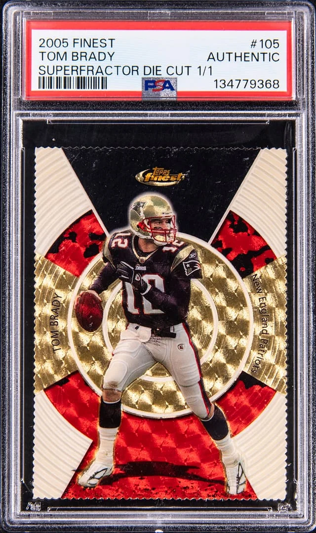 2005 Topps Finest Tom Brady SuperFractor Die Cut #105 card image