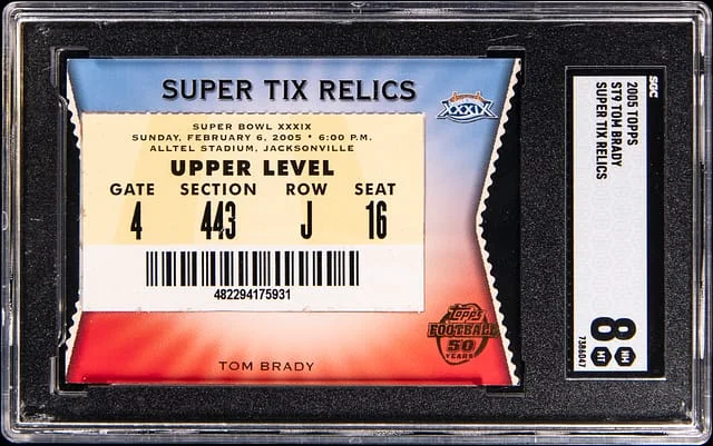 2005 Topps Super Tom Brady Tix Relics #ST9 card image