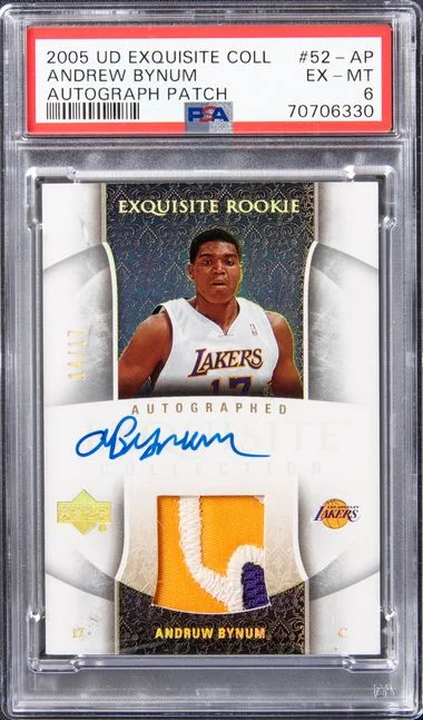 2005 UD Exquisite Collection Autograph Patch Andrew Bynum #52-Ap card image
