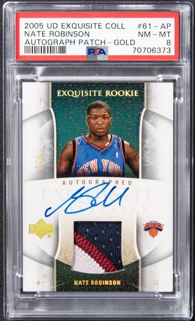 2005 UD Exquisite Collection Autograph Patch-Gold Nate Robinson #61-AP card image