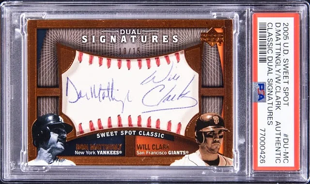 2005 U.D Sweet Spot Classic Dual Signatures Don Mattingly, Will Clark Dual #DU-MC card image