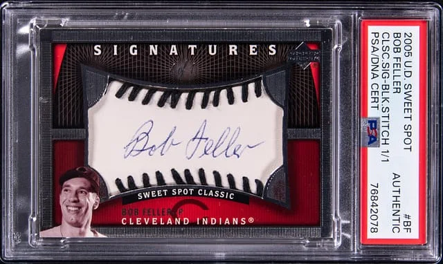 2005 UD Sweet Spot Classic Signatures Black Stitch Bob Feller #BF card image