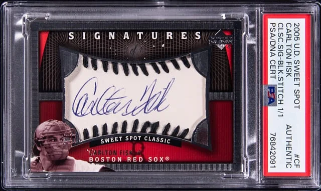 2005 UD Sweet Spot Classic Signatures Black Stitch Carlton Fisk #CF card image