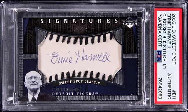 2005 UD Sweet Spot Classic Signatures Black Stitch Ernie Harwell #EH card image