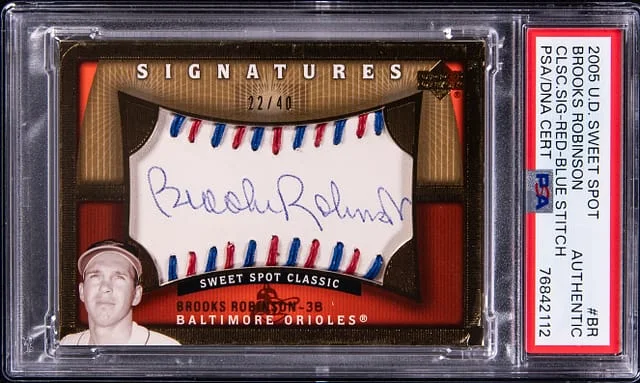 2005 UD Sweet Spot Classic Signatures Red/Blue Stitch Brooks Robinson #BR card image