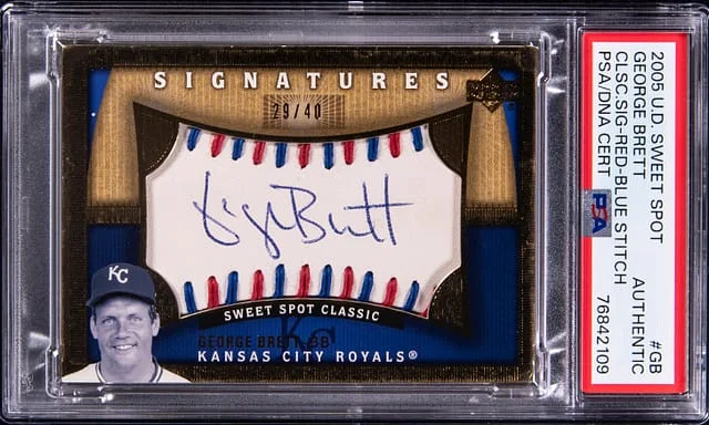 2005 UD Sweet Spot Classic Signatures Red/Blue Stitch George Brett #GB card image
