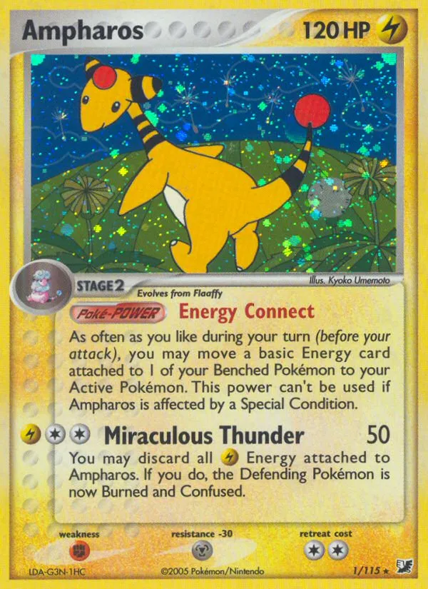 2005 Unseen Forces Ampharos Rare Holo #001/115 Rare Holo card image
