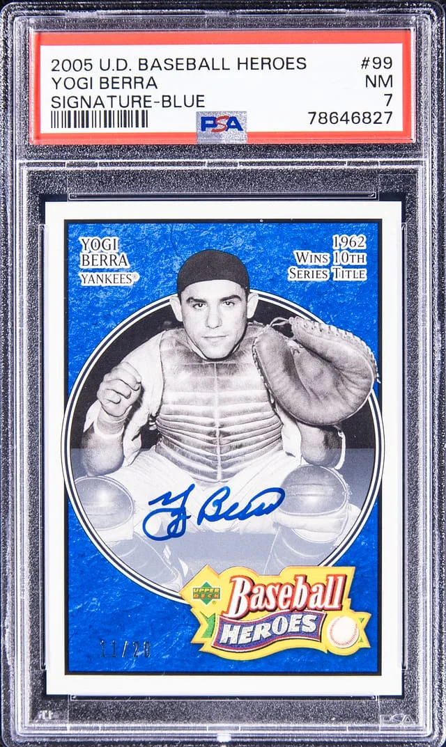 2005 Upper Deck Baseball Yogi Berra Heroes Signature Blue #99 card image