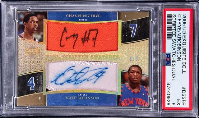 2005 Upper Deck Exquisite Collection Channing Frye/Nate Robinson Scripted Swatches Dual #DSSFR card image