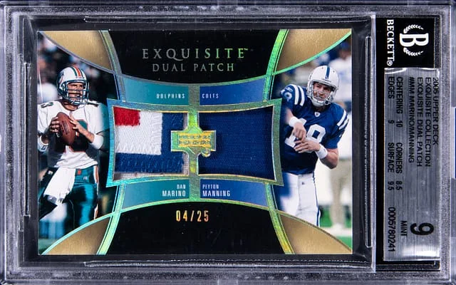 2005 Upper Deck Exquisite Collection Dan Marino/Peyton Manning Dual Patch #E2P-MM card image