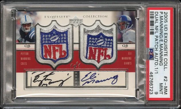 2005 Upper Deck Exquisite Collection Eli Manning/Peyton Manning Dual NFL Patch Autographs #2-MM card image