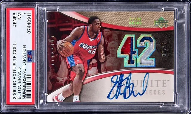 2005 Upper Deck Exquisite Collection Elton Brand Numbers Autogaph Patch #ENEB card image