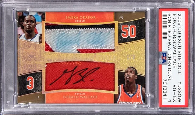 2005 Upper Deck Exquisite Collection Emeka Okafor, Gerald Wallace Dual Scripted Swatches Dual #DSSOW card image