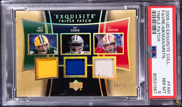 2005 Upper Deck Exquisite Collection Favre/Aikman/Montana Triple Patch #FAM card image