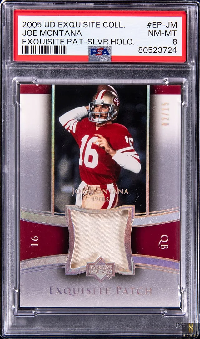 2005 Upper Deck Exquisite Collection Joe Montana Exquisite Patch Silver Holo #EP-JM card image