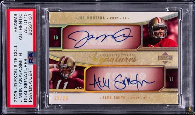 2005 Upper Deck Exquisite Collection Joe Montana/Alex Smith Dual Signatures #E2S-MS card image