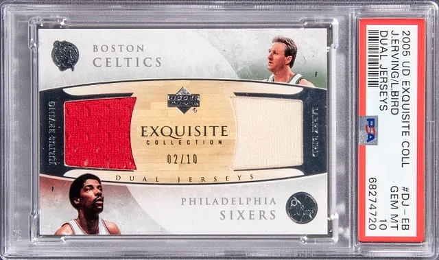 2005 Upper Deck Exquisite Collection Julius Erving, Larry Bird Dual #DJ-EB card image