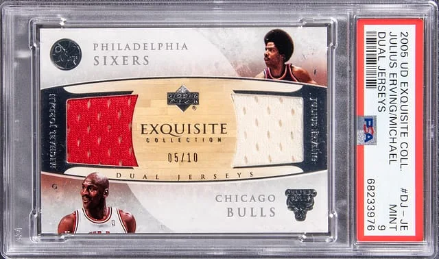 2005 Upper Deck Exquisite Collection Julius Erving, Michael Jordan Dual #DJ-JE card image