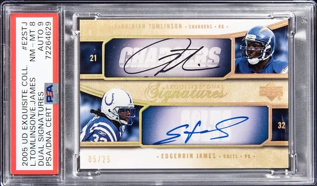 2005 Upper Deck Exquisite Collection LaDainian Tomlinson/Edgerrin James Dual Signatures #E2S-TJ card image
