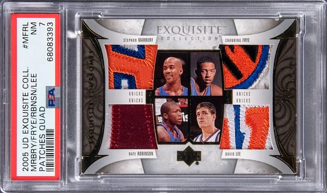 2005 Upper Deck Exquisite Collection Stephon Marbury, Channing Frye, David Lee, Nate Robinson Patches Quad #MFRL card image