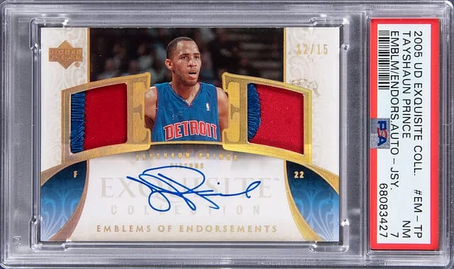 2005 Upper Deck Exquisite Collection Tayshaun Prince Emblems Of Endorsements #EM-TP card image