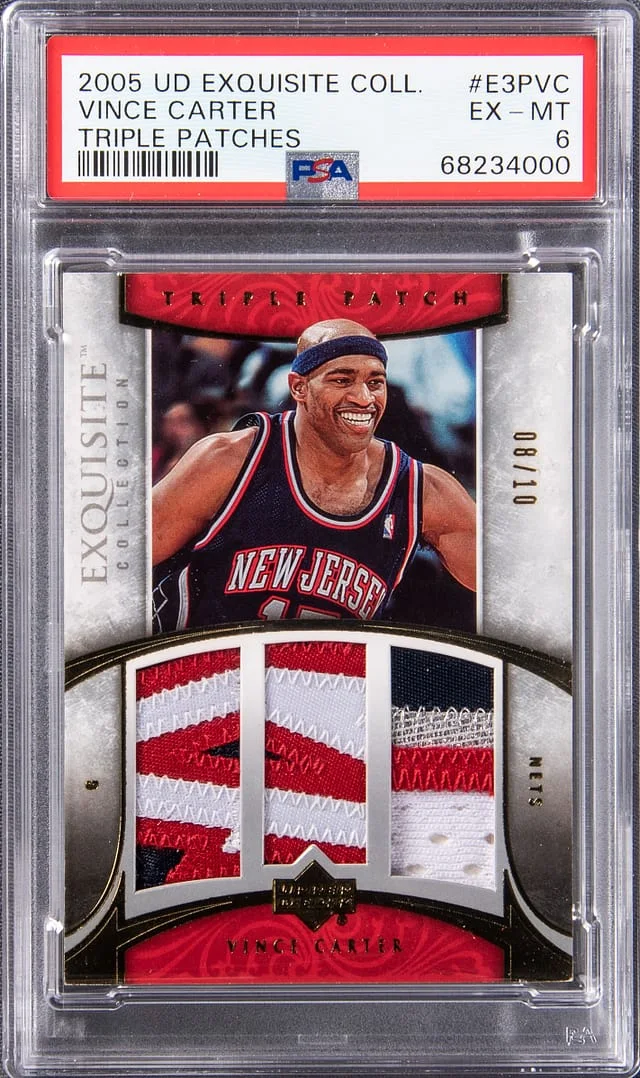2005 Upper Deck Exquisite Collection Vince Carter Triple Patches #E3PVC card image