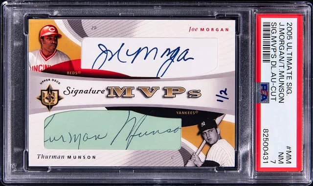 2005 Upper Deck Joe Morgan/Thurman Munson Ultimate Signature MVPs Dual Autograph Cut #MM card image