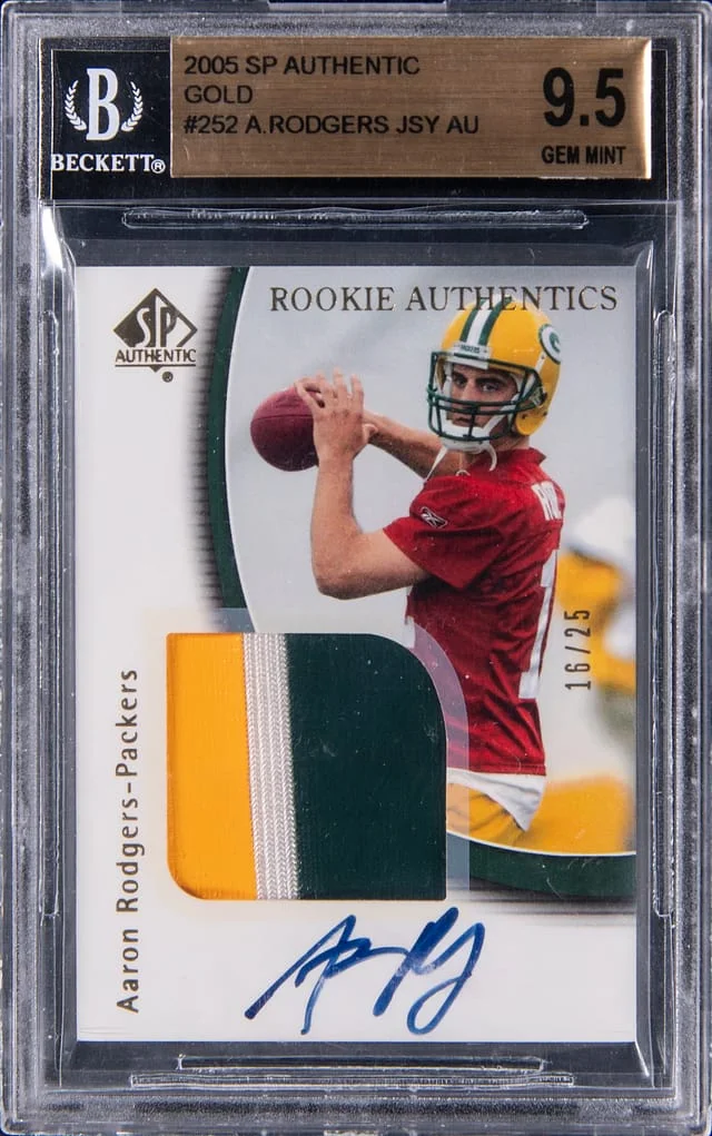 2005 Upper Deck SP Authentic Aaron Rodgers Gold Patch Autograph (RPA) #252 card image