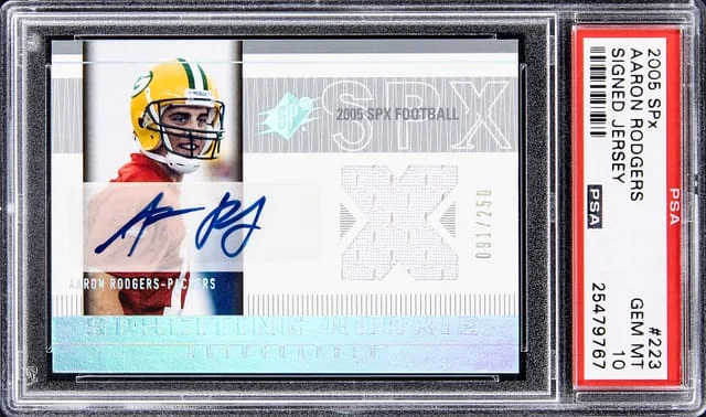 2005 Upper Deck SPx Aaron Rodgers Signed Jersey #223 card image