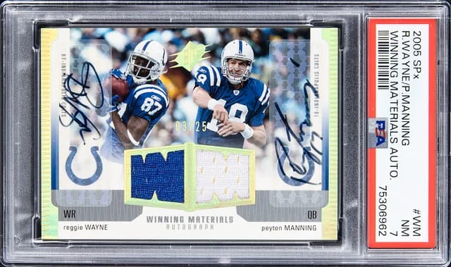 2005 Upper Deck SPx Peyton Manning/Reggie Wayne Winning Materials Autograph #WMA-WM card image